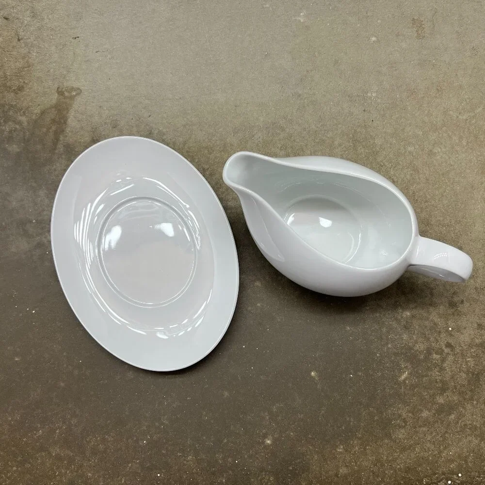 Crate&Barrel White Porcelain Gravy Boat and Saucer
